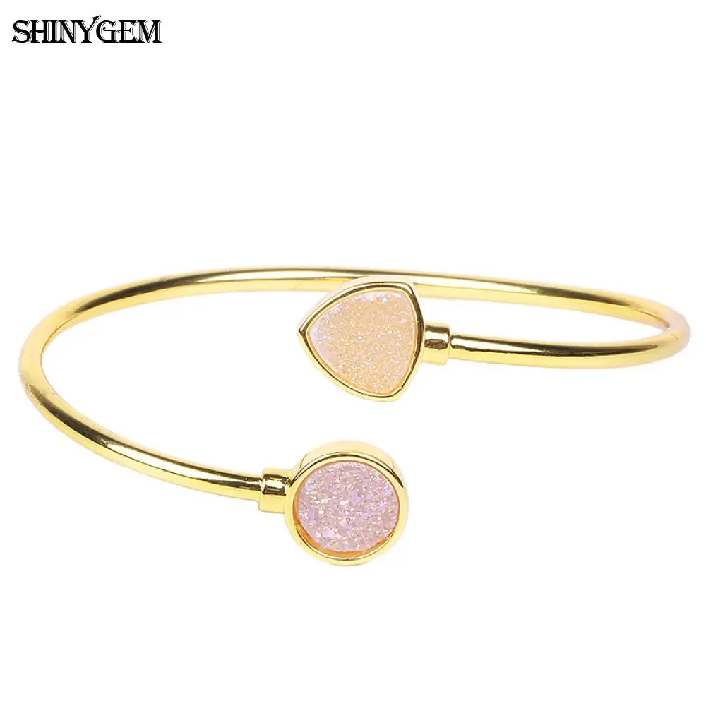 Браслеты ShinyGem, винтажные, сверкающие, Druzy, с кристаллами, открытые, позолота, треугольник, Круглый, натуральный, Druzy камень, браслет, браслеты для женщин