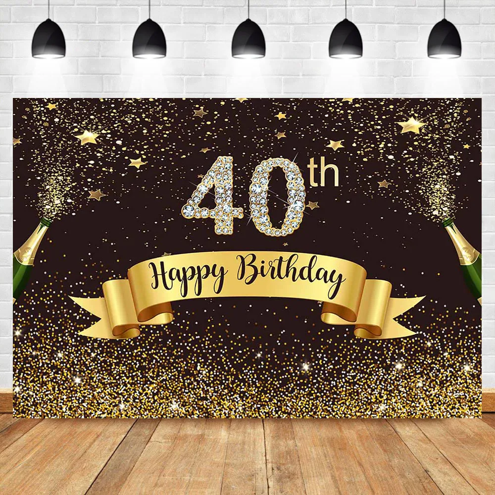 

Neoback Happy 40th Birthday Backdrop Gold Glitter Bokeh Shiny Photo Photo Background Diamond Beer Celebrate Banner Backdrops