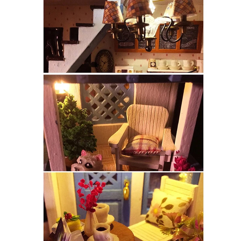 IIECREATE Большой Кофе деревянный кукольный дом ручной сборки модель игрушки Diy деревянная хижина со светодиодной подсветкой маленькие
