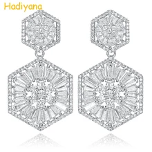 Hadiyana, прозрачные свадебные серьги с кубическим цирконием, женские очаровательные серьги из полигональной меди белого золота, модные серьги на выпускной вечер EH635
