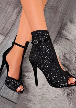

2019 explosion trend ladies sandals fish mouth rhinestone hollow stiletto heels