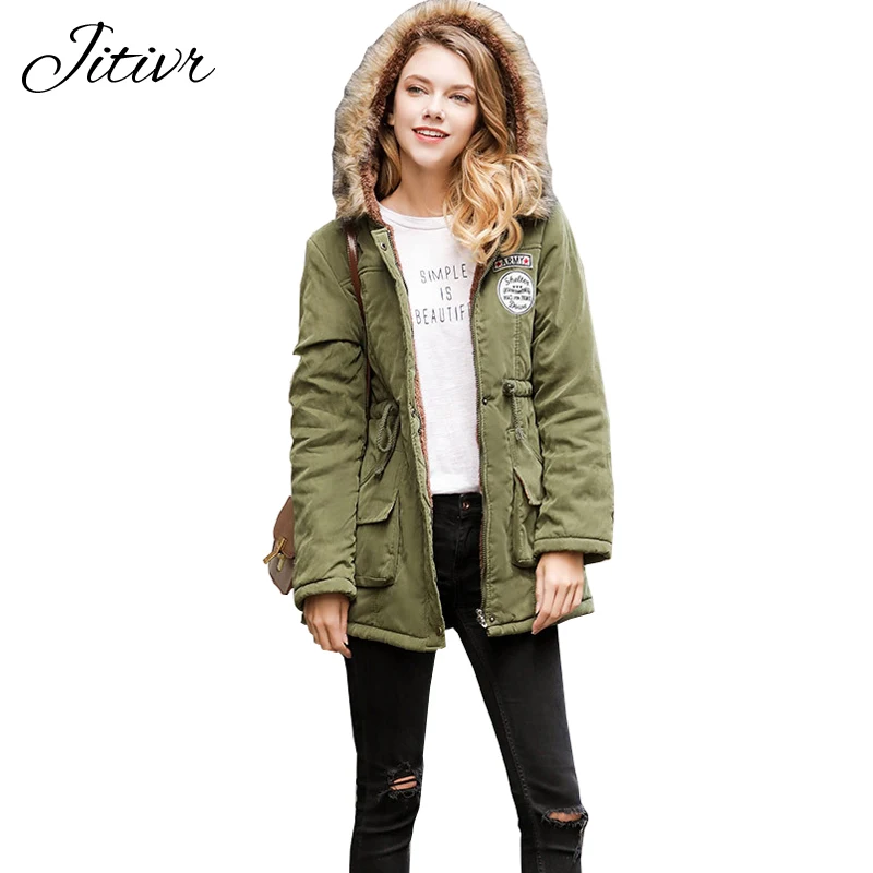New Winter Women s Coat With Zipper Fur Collar Hoodes Jackets For Female Casual Slim Elegant