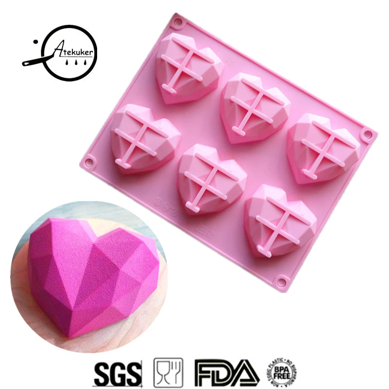 

Atekuker Diamond Love Heart Shape Silicone Mold For Baking Mousse Cake Mold Silicone Forms Pastry Tools Bakery Silicone Molds