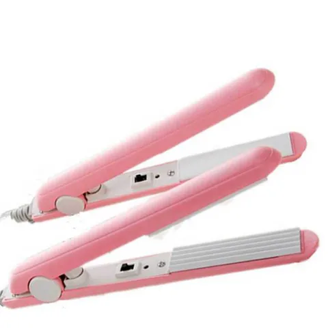 Portable Electronic Ceramic Hair Straightener Curler Iron Pink straighteners 200-250V curler Straightening, Free Shipping