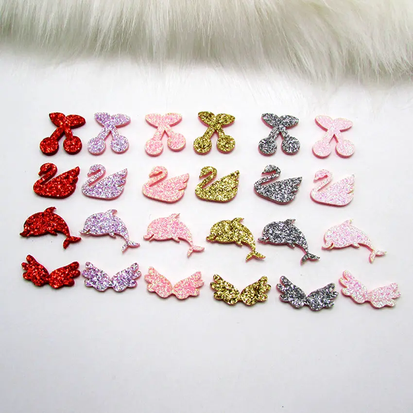 

60pcs/lot Multi style Swan/dolphin/cherry Pads Patches Appliques for Craft Clothes Sewing Supplies DIY Hair Clip Accessories