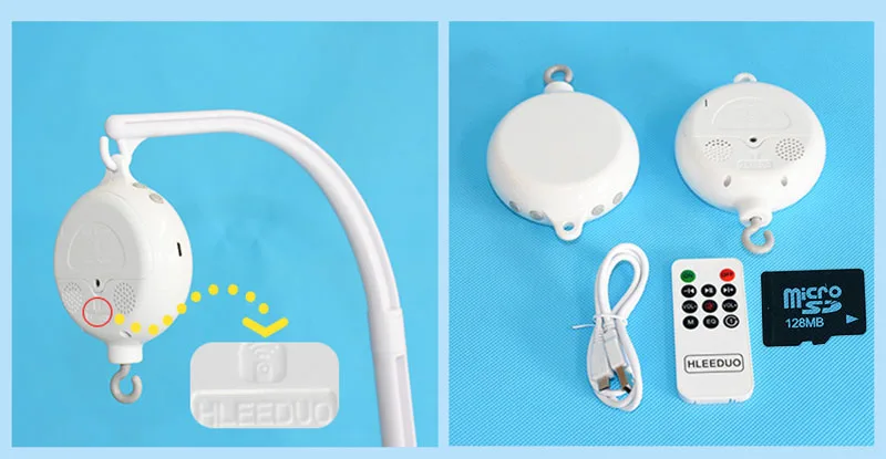 Baby Crib Holder White Rattles Arm Bracket Set Cot 360 Degree Rotating Cribs Bed Bell Toy Wind-up Baby Rotary Mobile Music Box