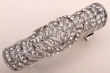 

Double full finger knuckle armor long ring for women antique silver gold color W crystal punk jewelry wholesale dropship RM08