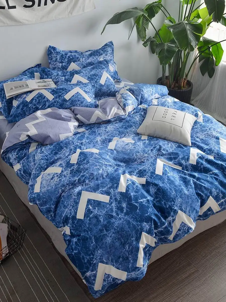 

3/4Pcs Bedclothes Set Fresh Simple Geometric Pattern Soft Home Bedding Sheet Set