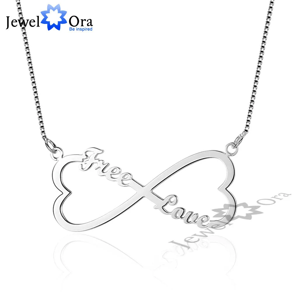 

925 Sterling Silver Double Heart Name Necklace Personalized Necklace & Pendant Best Friend Gift (JewelOra NE101545)