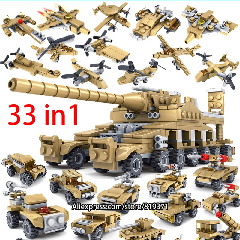 

33 in 1 Mini Army Tank Military Bricks Building Blocks Educational Figures Toys Children Lepin Compatible with legoeINGlys 84031