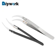 DIYWORK антистатические Керамические наконечники пинцет точность изогнутые наконечники пинцет высокая термостойкость ручка из нержавеющей стали