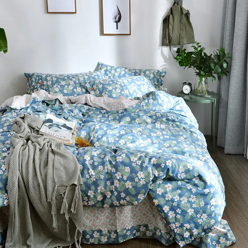 

TUTUBIRD Blue flower pastoral bedding sets 100% cotton duvet cover partysu beautiful girls bed sheets home textile bedclothes