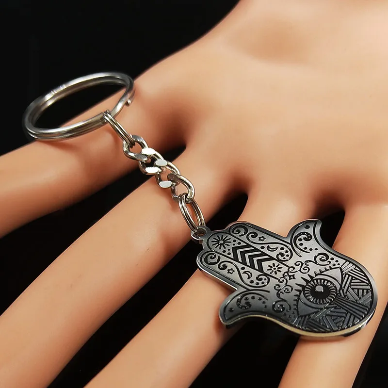 Hamsa Hand Stainless Steel Keychains for Men Hand of Fatima Car