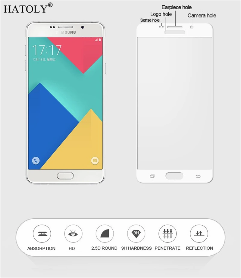 2 шт закаленное стекло для samsung Galaxy A9 защита экрана A910 полное покрытие для samsung A9 Pro 3D пленка с закругленными краями HATOLY