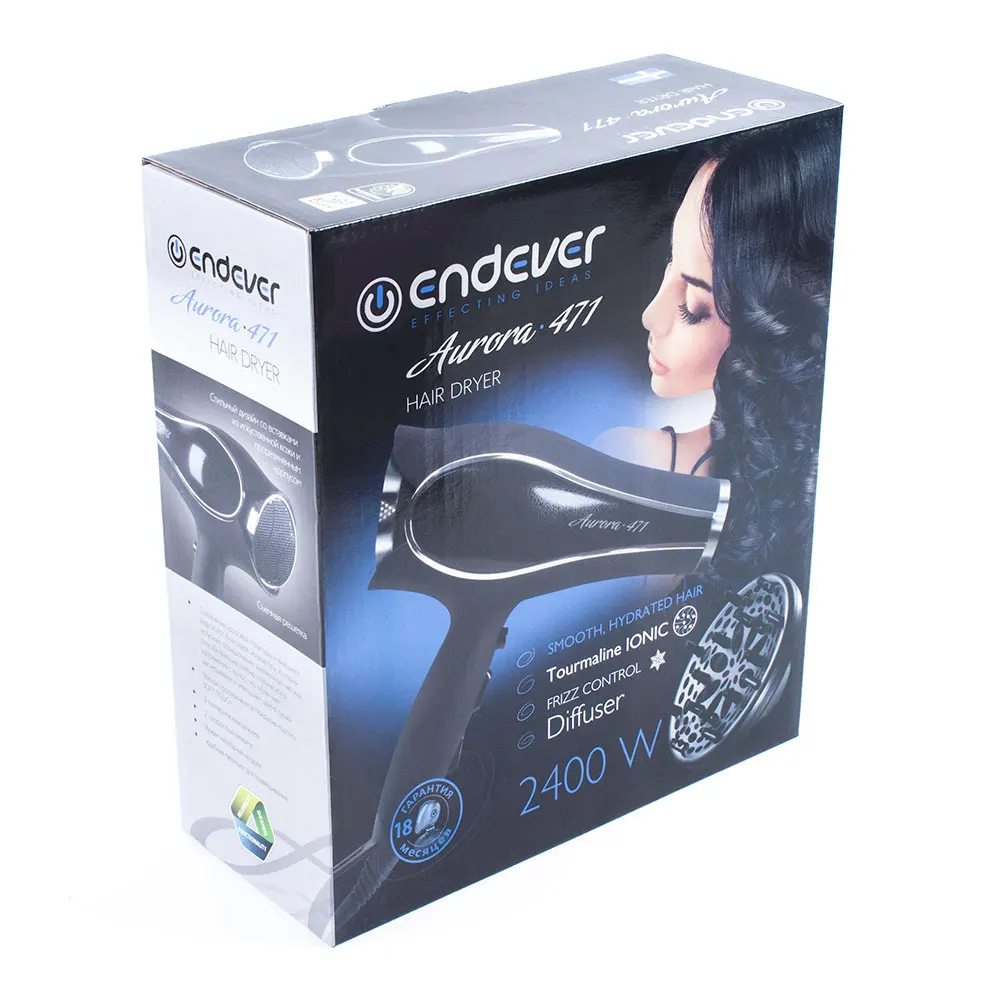 Фен Endever Aurora 471 (Мощность 2400 Вт, 3 режима температуры, 2 скорости, режим холодного воздуха, ионизация)