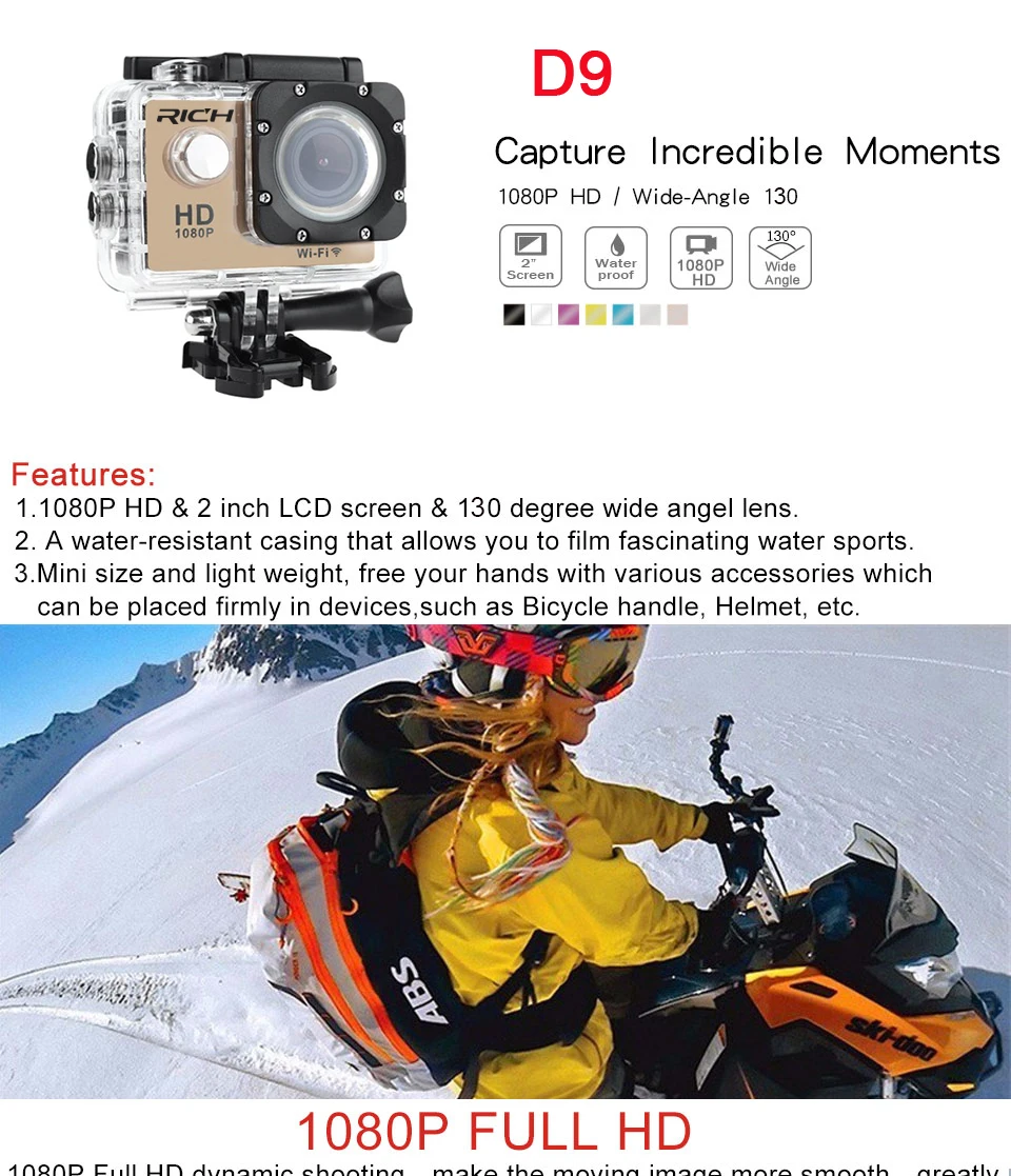 Wifi Action sport Camera HD 1080 p 2.0" underwater 30m Waterproof Sports Dving Mini photo Cam Helmet Camcorder