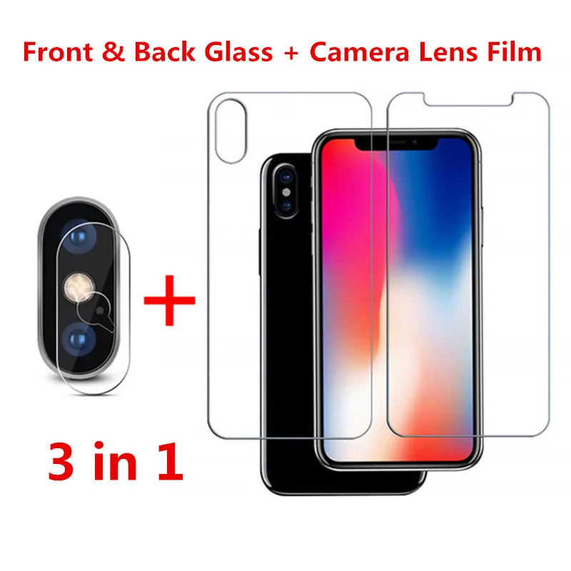 

3-IN-1 Front+Back +Lens glass For iphone X XS XR 6 6s 7 8 plus 11 pro tempered Screen Protector for iPhone7 8 plus 7 plus Glass