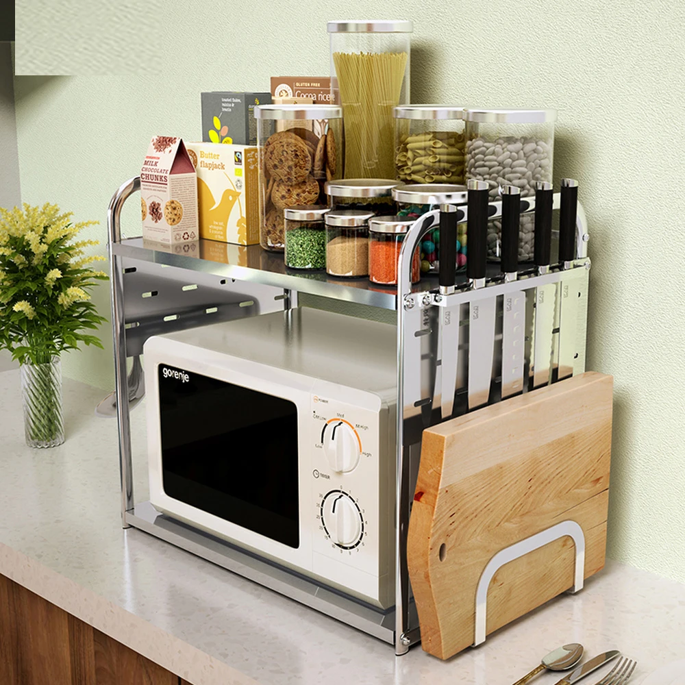  A1 Kitchen rack microwave oven shelf 2 layer 304 stainless steel floor storage shelf spice rack kni - 32909892436