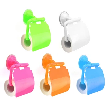 

Wall Mounted Plastic Suction Cup Bathroom Toilet Paper Roll Holder With Cover Bathroom Accessories