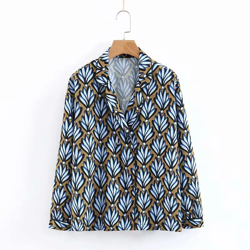 

Hot sale XZ40-1969 European and American fashion shirt blue flowers