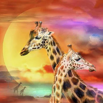 

Mosaic embroidery cross stitch Giraffes & Sunset home decor gift round 3D diy diamond painting free cross stitch kits