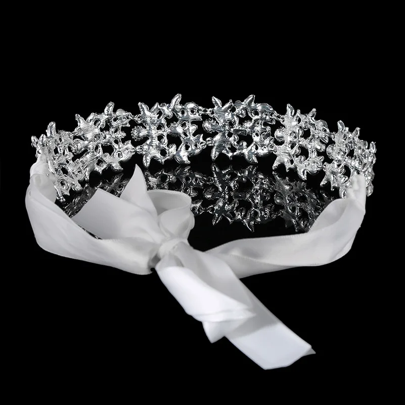 KMVEXO Handmade Bridal Headband Tiara Crystal Wedding Hair Accessories Ribbon Elegant Headpiece Rhinestone Women Hair Jewelry