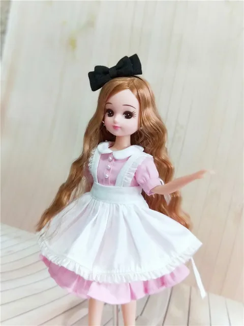 3pcs/set Cute maid outfits Long short Sleeve Dress Bowknot Hairband for blyth OB24, Azone 1/6 Dolls Accessories 2