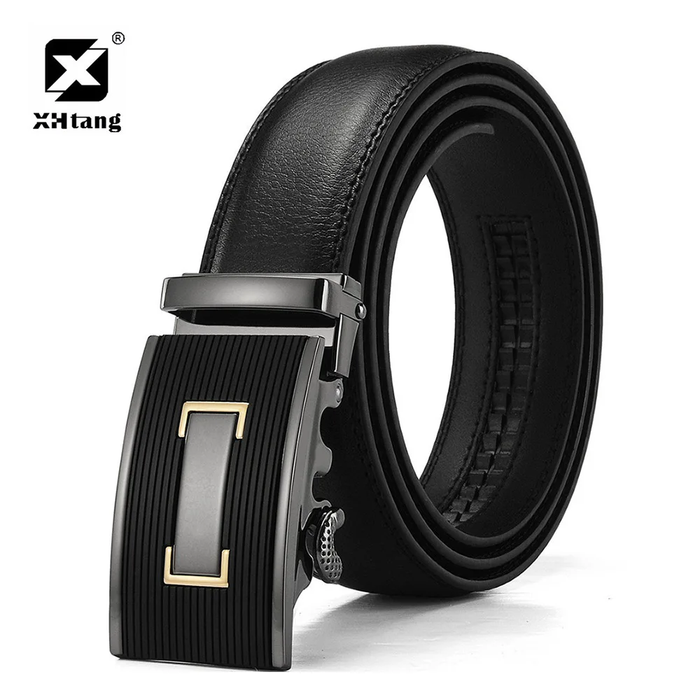 XHTANG Genuine Leather Ratchet Belt Men 3.5cm Automatic Buckle Belt