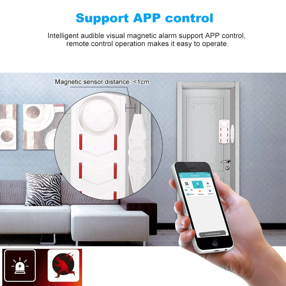 

Wireless Door Magnetic Alarm Detector Smart Bluetooth Vibrational Window Door Alarm Mobile APP Remote Control Burglar Alert