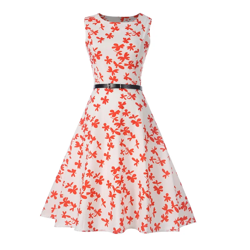 Kostlich Newest O-Neck Floral Print Dresses Summer Hepburn Vintage Dress Women Big Swing Dress Plus Size S-2XL With Sashes (2)