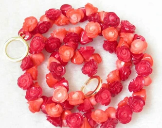

huij 004794 17'' 11mm flower handwork carve red and pink coral Necklace