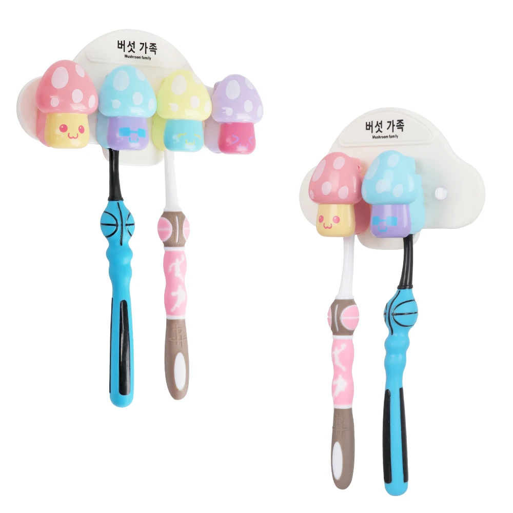 Hot Home Cute Cartoon Mushroom Shaped Wall Mounted Toothbrush Holder Stand Storage Rack