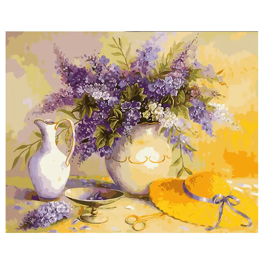 Ween Lavender Lukisan Dengan Angka Abstrak Vas Bunga Lukisan Cat