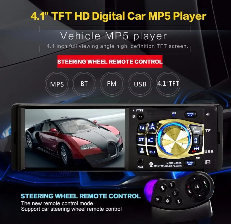 Bluetooth TF/USB автомобильный MP5 плеер аудио-видео пульт дистанционного управления Многоязычная Автомобильная Радио 1 Din зеркальная Ссылка для телефона Android 4,1 дюймов