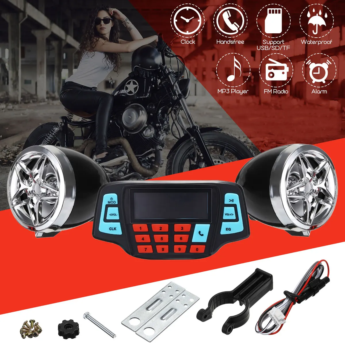 Мотоцикл Водонепроницаемый MP3 колонки мотор Руль аудио система USB TF bluetooth FM радио встроенный микрофон автомобильные аксессуары