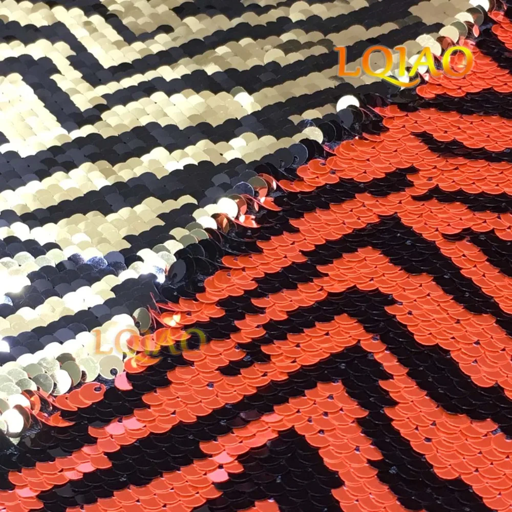 Zebra Orange Light Gold Reversible Sequin Fabric 05