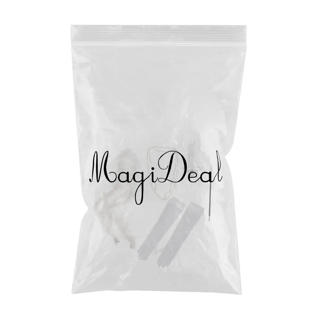 5pcs/Set 1920s Gatsby Feather Headband Necklace Gloves Cigarette Holder Boa Scarf Charleston Party Flapper Fancy Dress