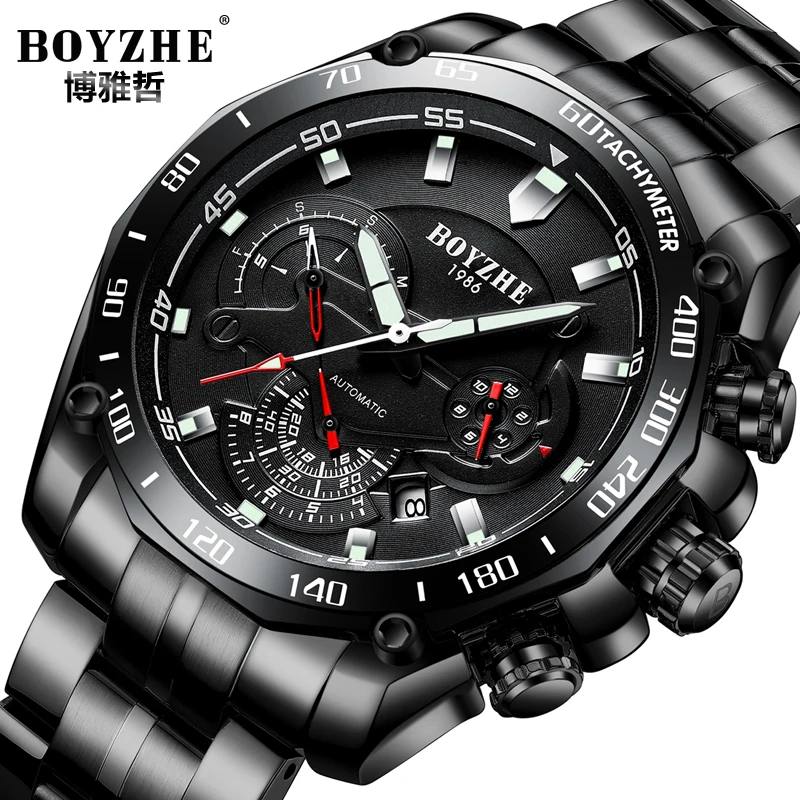 

BOYZHE Relogio Masculino Fashione Luxury Brand Watch Automatic Calenar Luminous Mens Mechanical Watches erkek kol saati Dropship