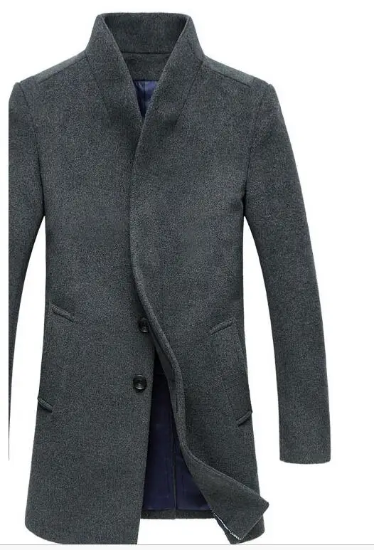 Мужское шерстяное пальто, зауженное мужское длинное пальто средней длины и однотонные куртки мужские Manteau Homme Пальто Зимняя мужская шерстяная куртка - Цвет: Темно-серый