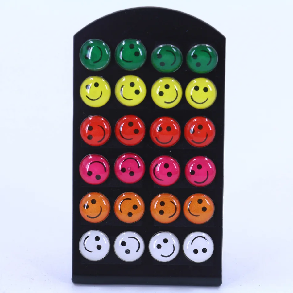 

ISINYEE 12 Pairs/set Fashion Small Smile Emoji Face Stud Earrings Sets Round Circle Earring For Women Little Girl Kids Jewelry