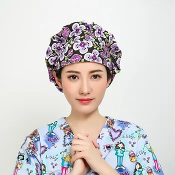 

Unisex Hospital Printed Medical Caps 100% Cotton Surgical Caps Bouffant Doctor Nurse Lab Clinic Dental Scrub Cap Adjustable QH17