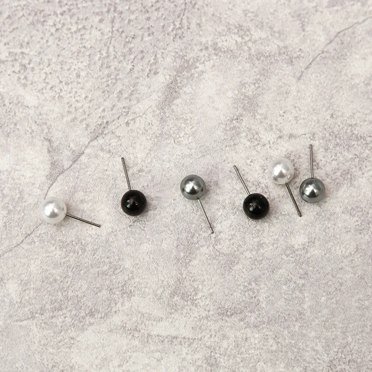 

40pcs 7/8mm Gray Black White Imitation Pearls Stud Earrings Making Accessories DIY Ear Jewelry Findings for Women Girl Wholesale