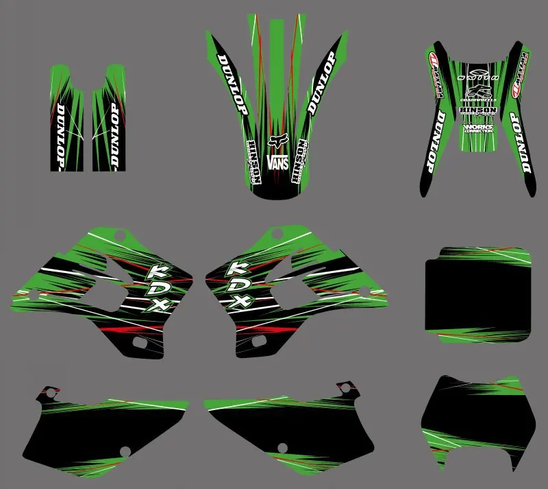 

GRAPHICS & BACKGROUNDS DECAL STICKER Kit for Kawasaki KDX200 KDX220 1995-2005 2006 2007 2008 2 strokes KDX 200 220