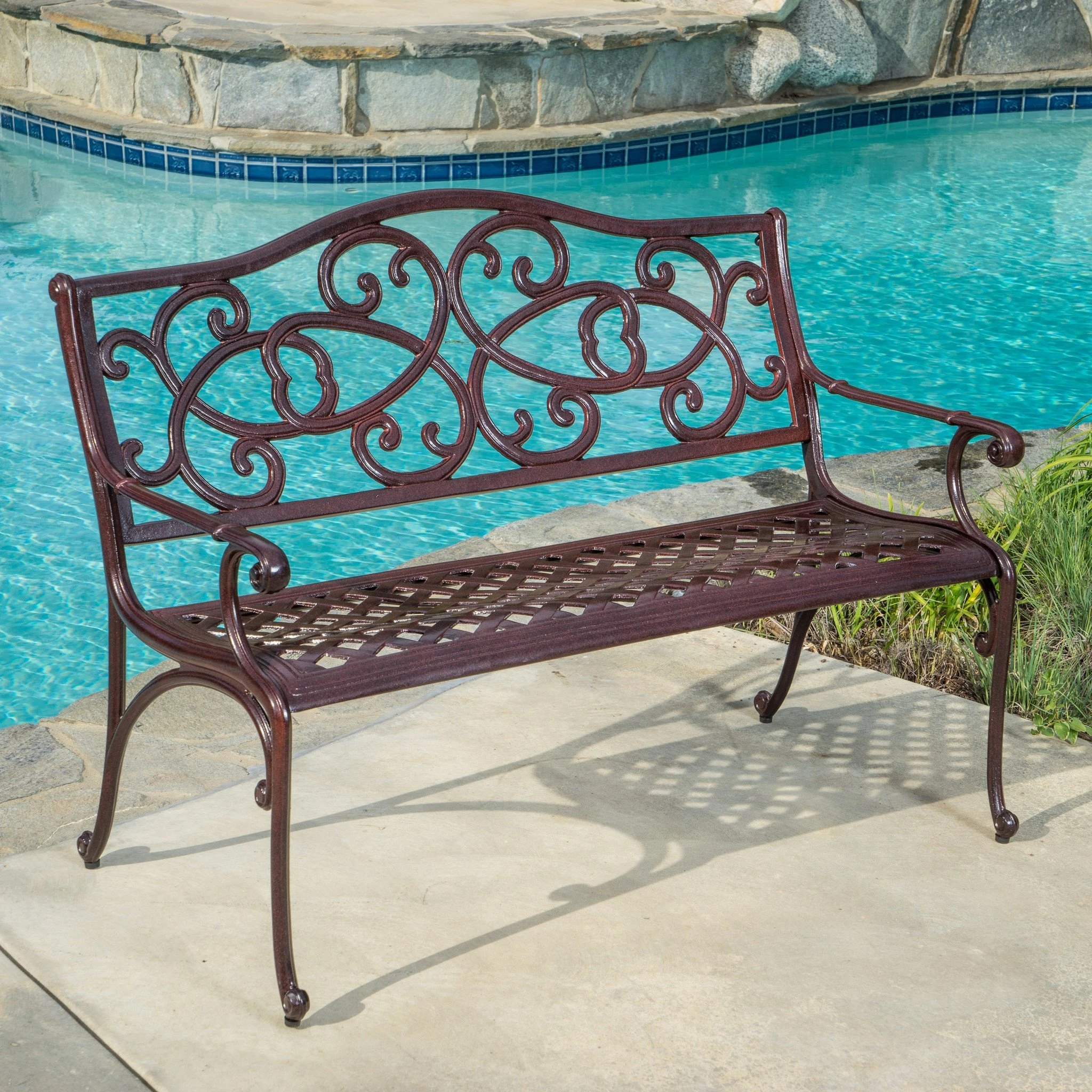 Siena Outdoor Cast Aluminum Brown Copper Garden Bench