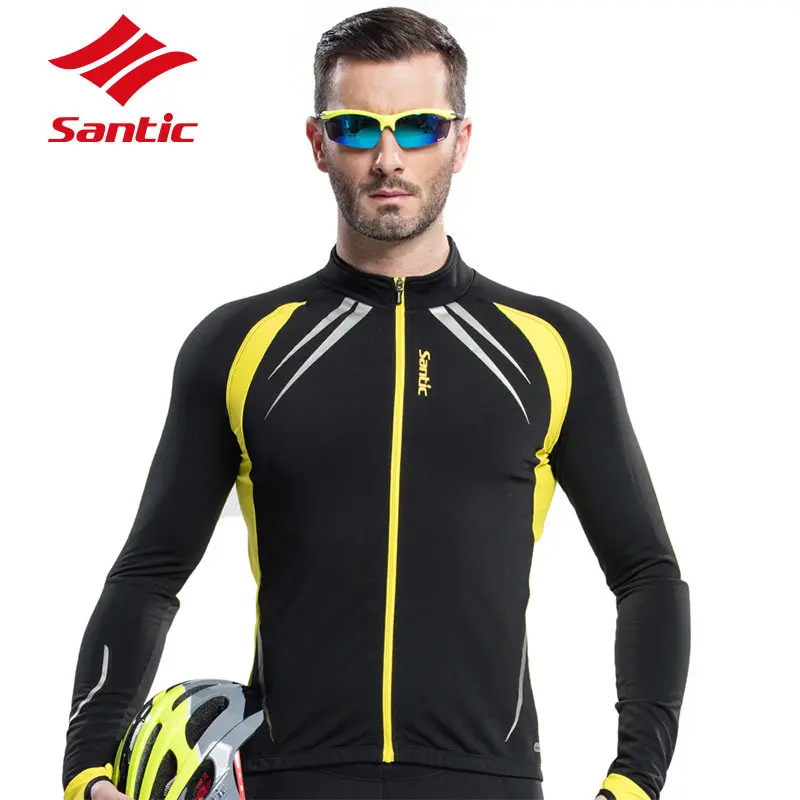 

SANTIC Men's Long Sleeve Cycling Jersey Winter Thermal Fleece Clothing Bicycle Cycle Coats Yellow /Red C01023