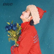 Дизайнерская ручная Китайская Этническая теплая шапка из овечьей шерсти, зимние теплые женские шапки в стиле ретро, Красная Шапка, новинка