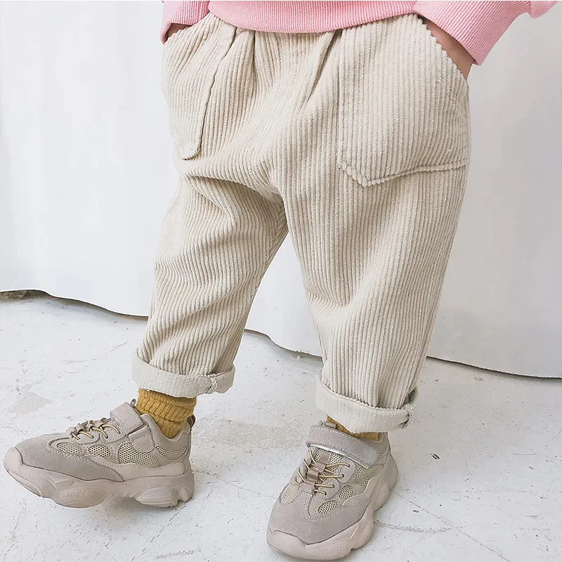 

Korean Style Pure Color Toddlers Kids Corduroy Pants 2019 Autumn Baby Girls Boys Loose Pants Unisex Casual Children Trousers