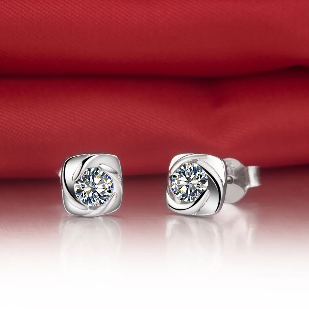 0.3CT/шт элегантные 18 K белые Позолоченные серьги имитированный Алмаз серьги Push серьги гвоздики для женщин