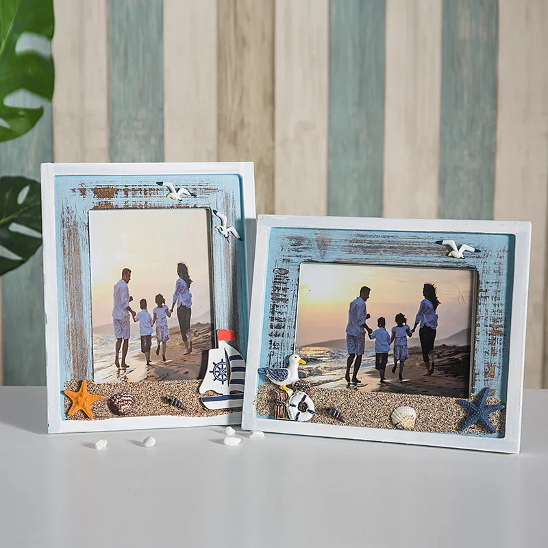

7-inch Mediterranean shell photo frame, handmade wooden starfish shell photo frame, Valentine's Day gift
