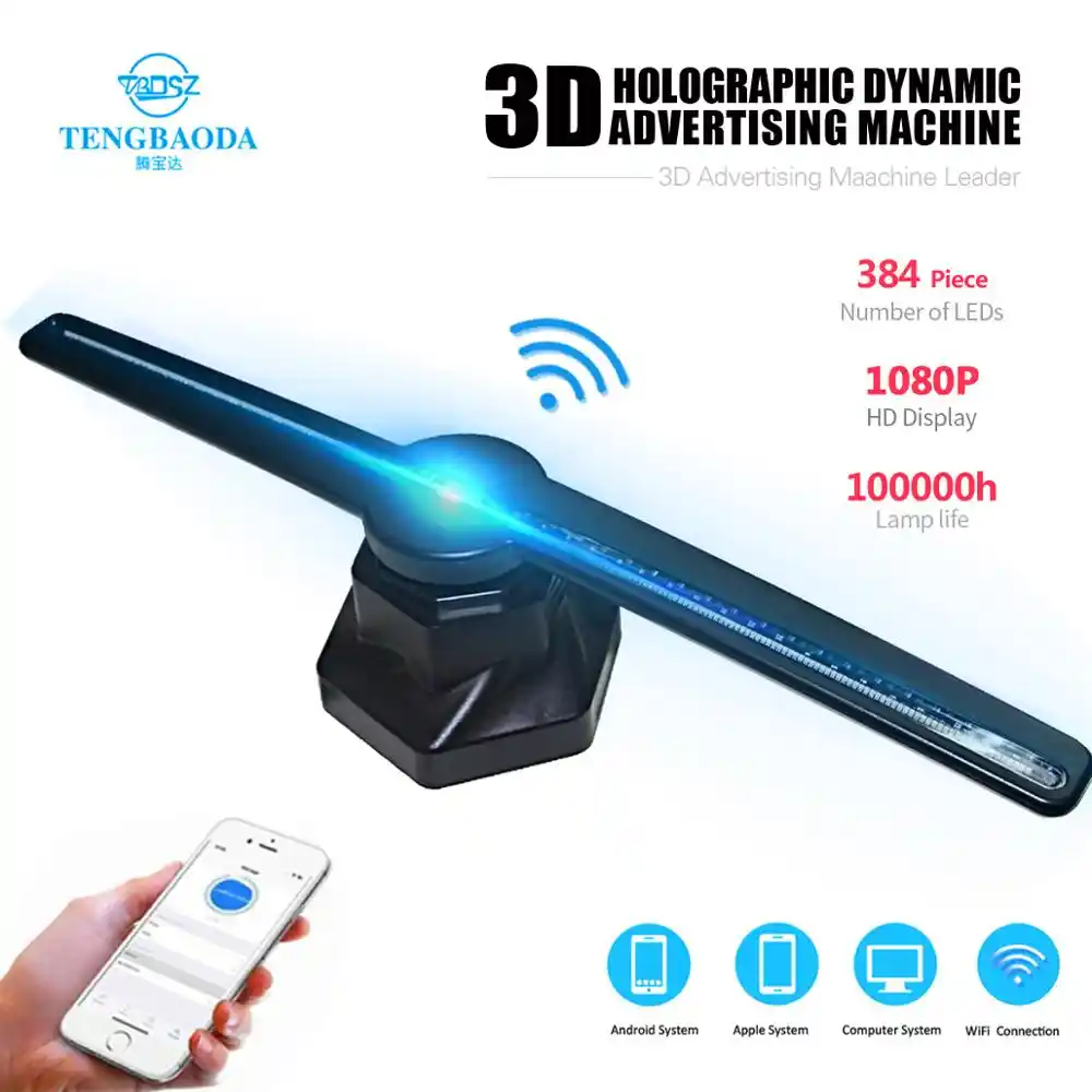 Negocios Caredy Holograma de Publicidad de hologramas en 3D Eventos para Fiestas UE 110-240V LED de hologr/áficas 3D Proyector hologr/áfico de LED para Tiendas PC WiFi versi/ón 110-240V
